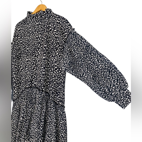 Ted Baker Black and White Floral Tiered Toddl Long Sleeve Midi Peasant Dress - Picture 8 of 16